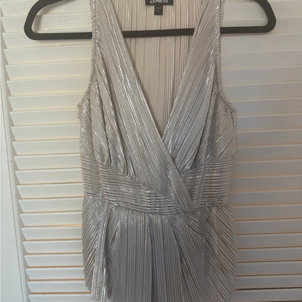 Metallic Silver Wrap Top